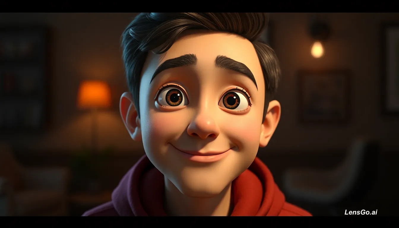 Close-up of a smiling boy in a cozy indoor setting