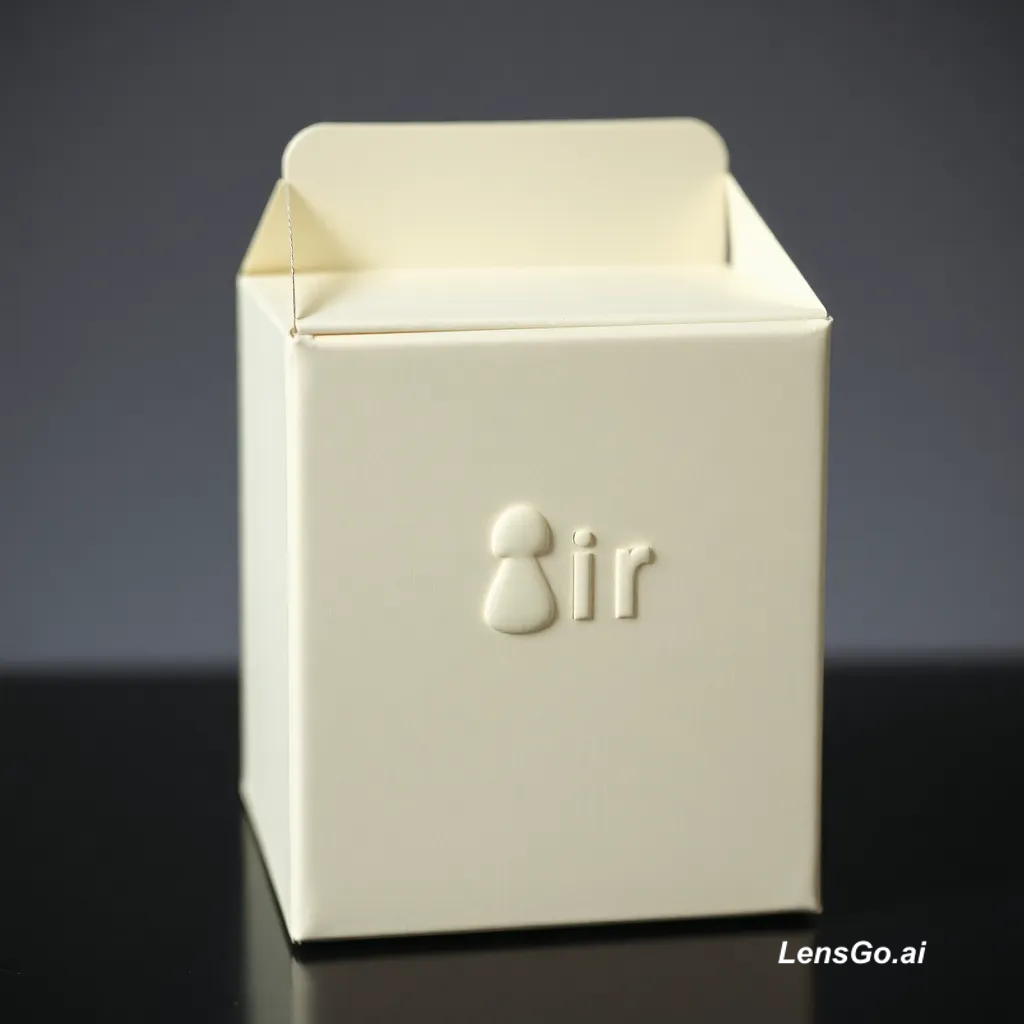 Cream-colored carton box with the word 'air' on the front.